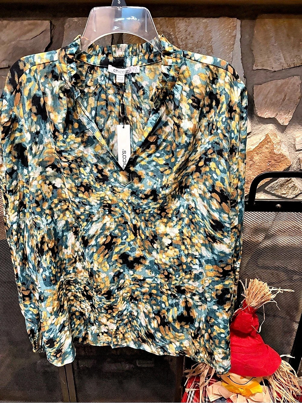 Chico's Abstract Blouse in Blue & Yellow Size 4